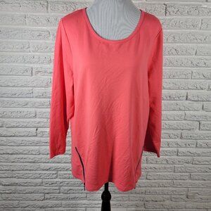 Quacker Factory QVC Pink Zip Up Top XL Womens Long Sleeve Cotton Casual PIN12E